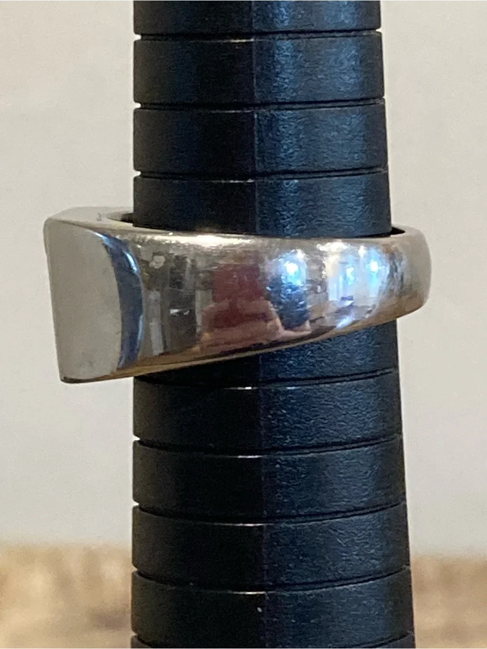 Mens Steel & 14K Gold Diagonal Stripe Signet Style Ring Size 10.25 China